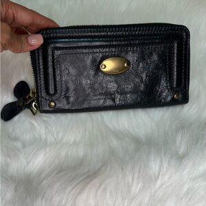 Authentic vintage used Chloe long wallet black leather gold vintage